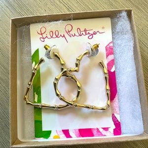 NWT Lilly Pulitzer Gold Heart Bamboo Earrings